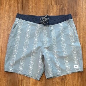Katin Men's Blue-Grey Patterned Board Shorts with Navy Waistband